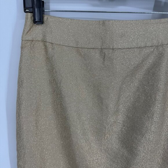 J. Crew Pencil Skirt 2 Metallic Silk Textured Gold Preppy Classic Party Holiday - Picture 3 of 5